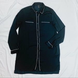 FOREVER 21 NAVY SATIN LIKE BUTTON UP DRESS, S